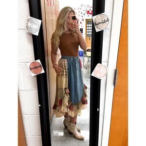 Young Threads NWT Vintage Boho Patchwork Ruffled Midi Skirt Cottagecore Size 1X